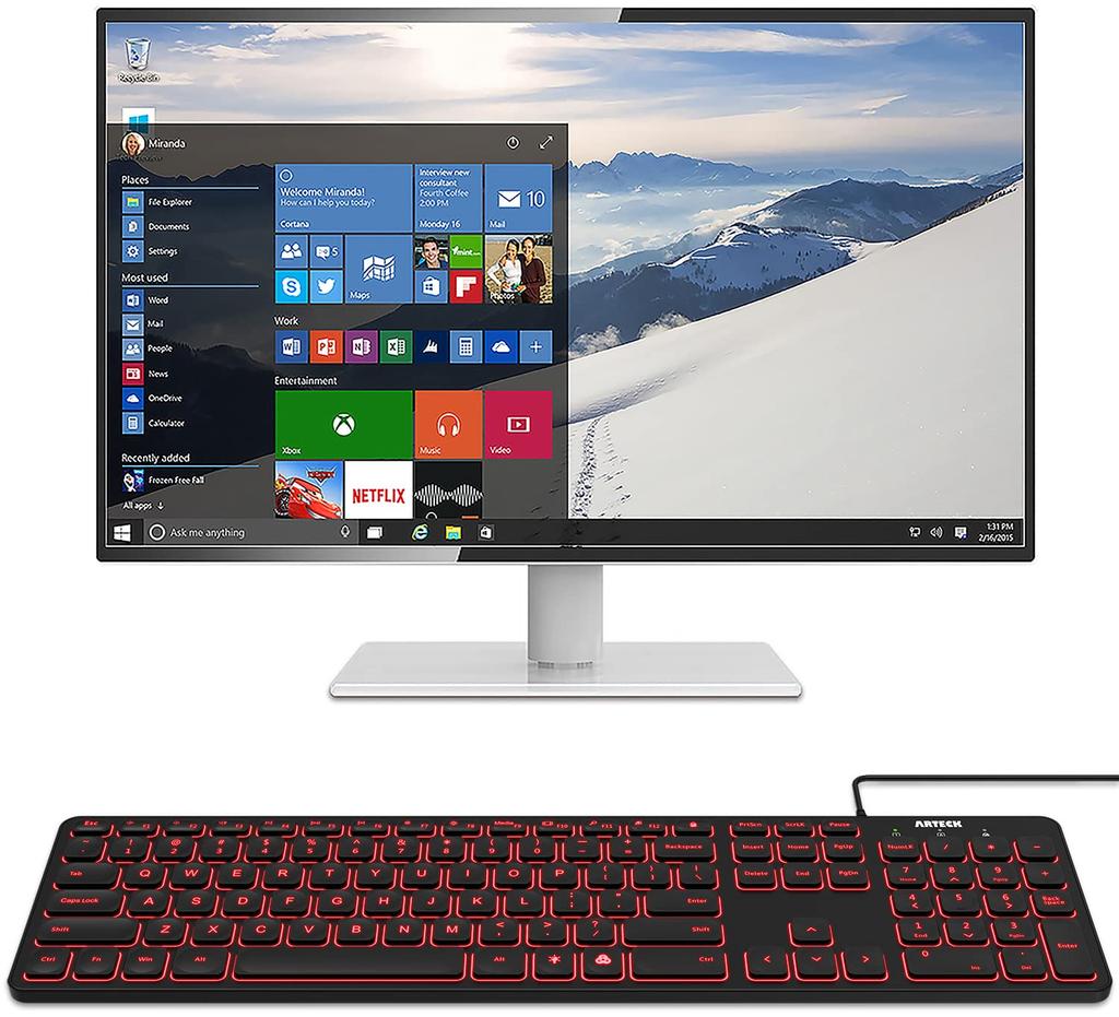 Проводная USB-клавиатура Arteck с 7-цветной сменной полноразмерной цифровой клавиатурой, совместимой с Windows, подсветкой, яркостью, размером, шнуром, клавиатурой,