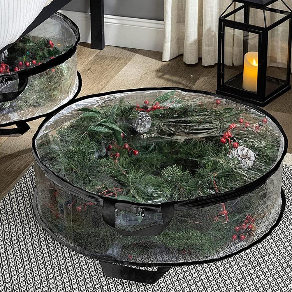 2Pcs Christmas Wreath Storage Bag 24in Clear Garland Wreaths Container for Easy Holiday Storage