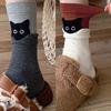 Осенне-зимние носки до середины икры с рисунком кота 'Peekaboo', кавайные, милые, теплые, хлопковые, для дома, сна, мягкие, удобные, для повседневной носки, подарок