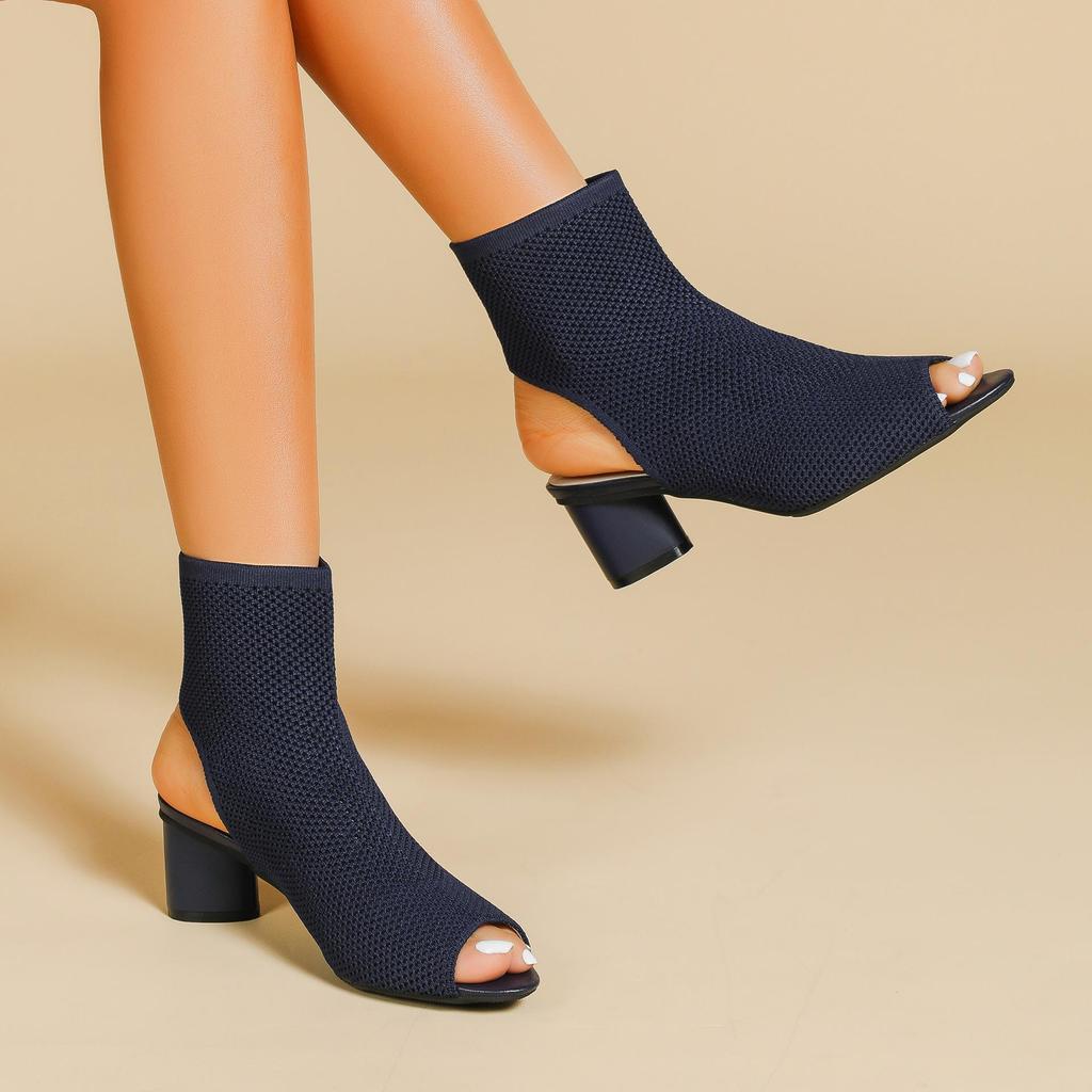 Осень-зима Большие размеры женские вязаные короткие сапоги-трубы повседневные удобные грубые каблуки с острым носком и толстым каблуком 34-43