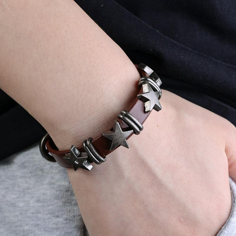 Y2k Vintage Star Leather Watchband Bracelet for Women Men Cool Trend Charm Fashion Adjustable Bracelet Harajuku Jewelry Gift