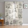 Paris Illustration Tulle Sheer Window Curtains For Living Room The Bedroom Modern Chiffon Voile Organza Curtains Decor Drapes