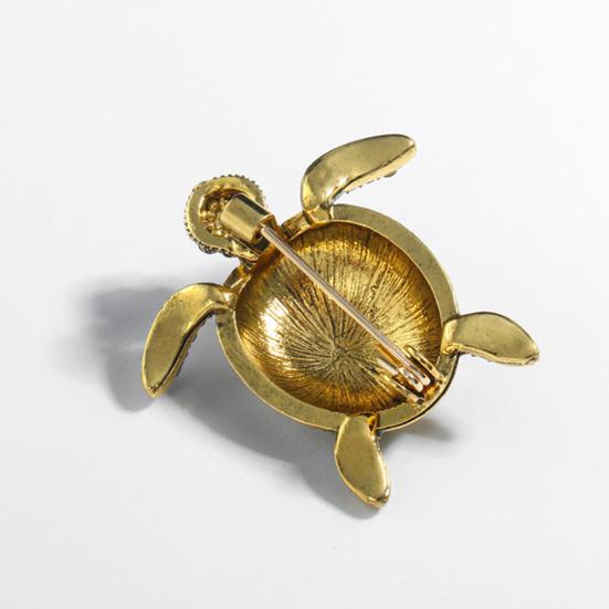 Sea Turtle Brooch Oil-Dripping Rhinestone Animal Shape Retro Personality Gift Men Business Suit