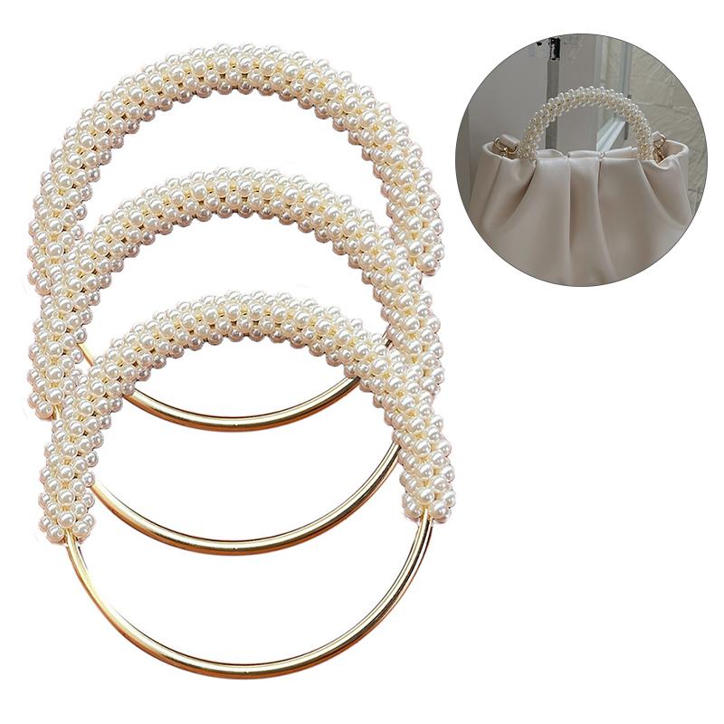 1Pc Exquisite Pearl Round Bag Handle Metal Ring Braided Colorful Beads For Women Handbag Purse Frame Diy Handmade Bag Accessories