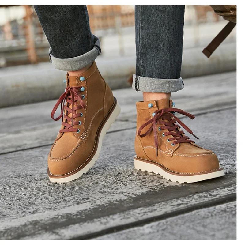 Модные большие желтые ботильоны для мужчин, на шнуровке, нескользящие рабочие ботинки, натуральная кожа, теплая обувь, армейские ботинки 2024 года в стиле ретро