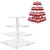 Cupcake Cake Stand Wedding Candy Display Holder Decoration Transparent 4 Tiers Square Acrylic Cake Rack Accessories