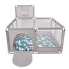 Square Play Pen Filed with 200 Balls Basketball, Grey:grey/white/turquoise