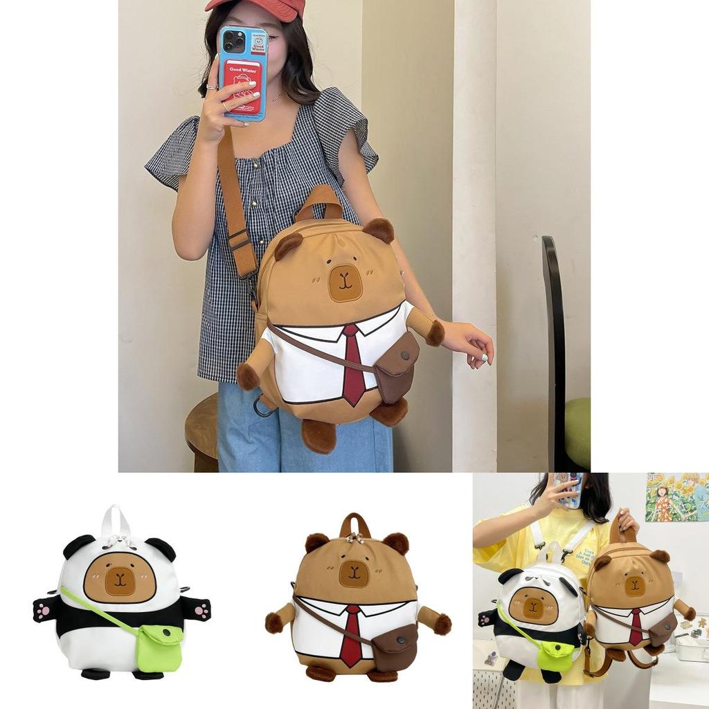 Cute Ins Capybara Panda Cartoon Backpack With Nylon Material For School And Daily Use