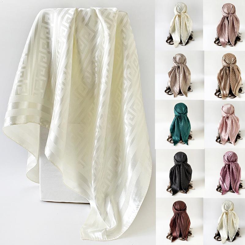 Imitation Silk Scarf for Women Solid Color Printed Scarf Scalp Shawl Scarf