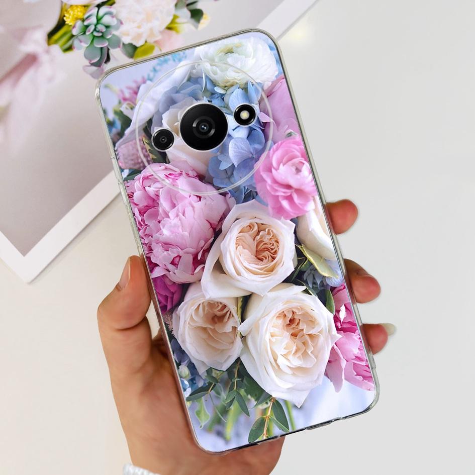 For Funda Xiaomi Redmi A3 Case 2024 Fashion Flower Transparent Silicone Soft TPU Phone Case For Xiomi Redmi A3 RedmiA3 4G Covers