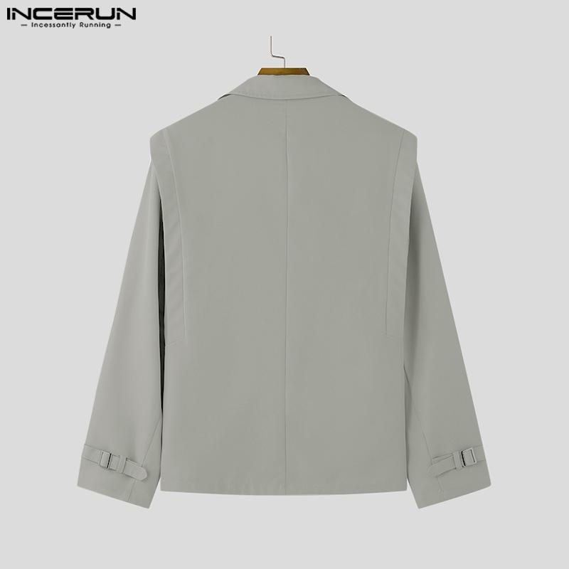 INCERUN Мужские куртки с зазубренными лацканами и длинным рукавом, повседневные свободные пальто-карго