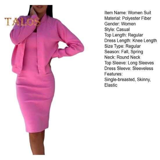 2 шт./комплект женский пальто платье комплект однобортный круглый вырез длинный рукав жакет облегающее платье-комбинация осеннее платье миди жакет комплект OL коммутационный офис