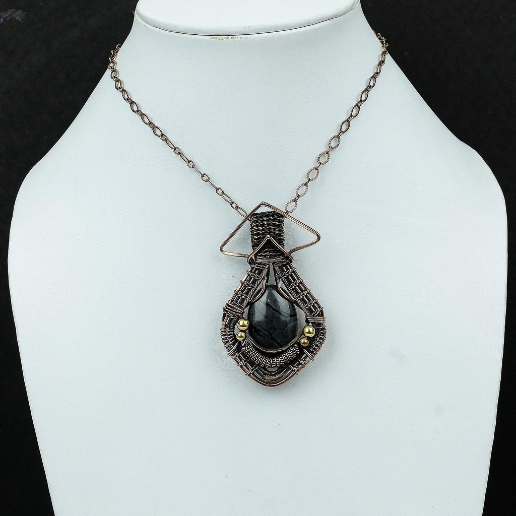 Подвеска из яшмы Пикассо, медная проволочная обертка, ювелирное изделие ручной работы, подвеска из драгоценного камня высшего качества, ювелирное изделие из яшмы Пикассо, медная подвеска, свадебный подарок