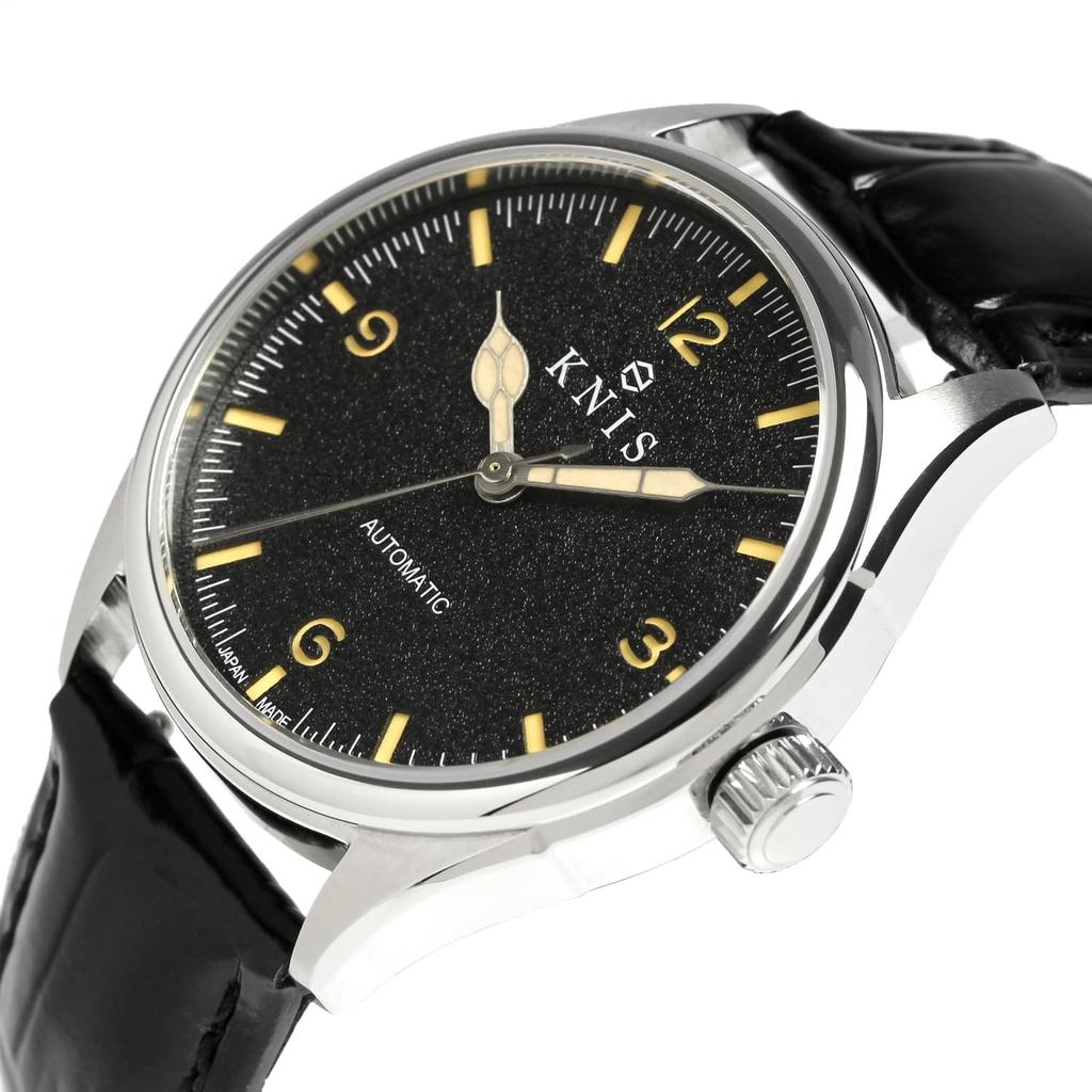 KNIS Лак Сделано в Японии Автоматические часы Ретро Модерн Super Luminova Сапфировое стекло Ремешок из натуральной кожи Водонепроницаемость 10 АТМ Механические Черные