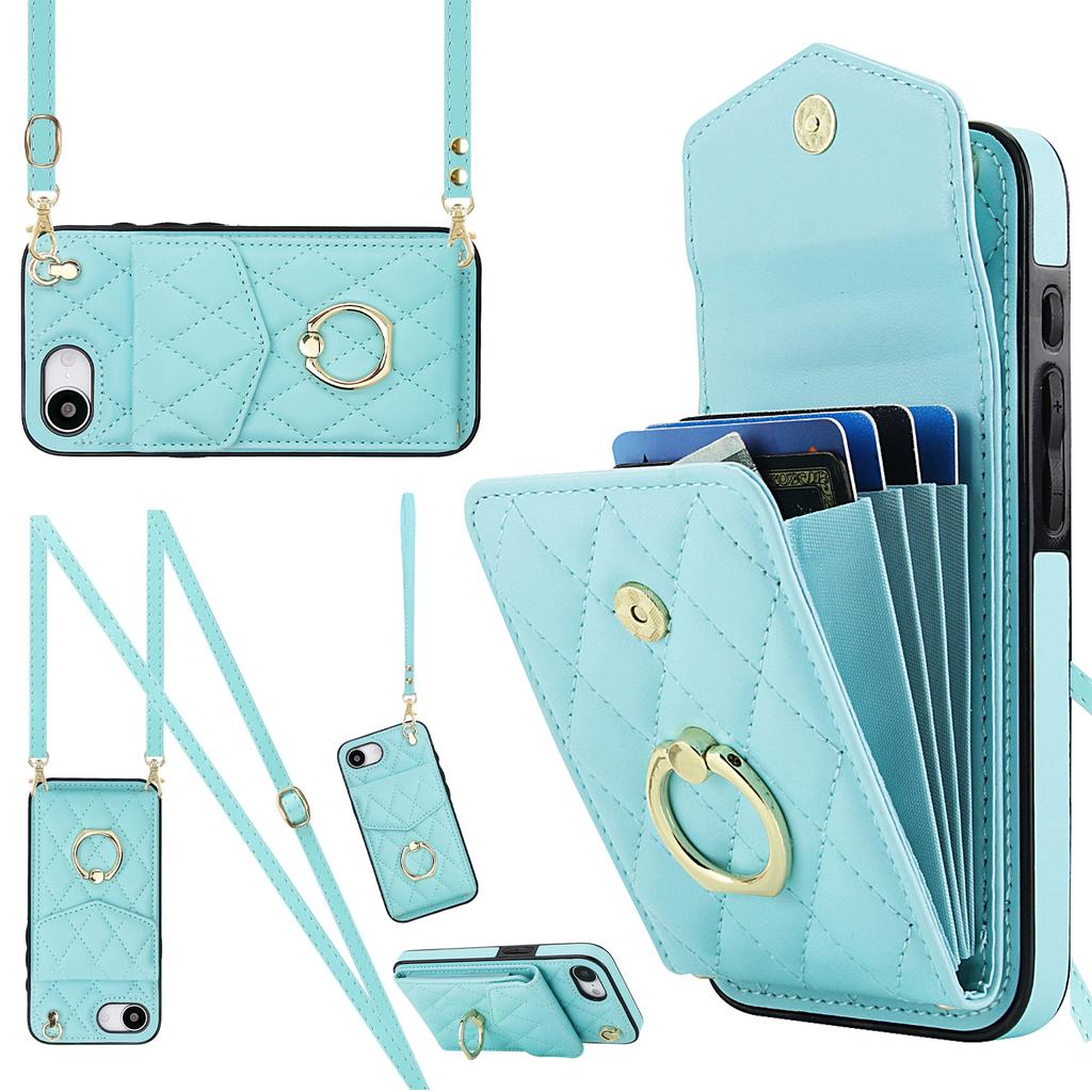 Чехол для iPhone 16e с блокировкой RFID, карманом для карт, кожа + ТПУ, наплечный чехол для телефона с кольцом-подставкой