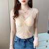 Summer Fashion Lace Sexy Sleeveless Short Blouse For Women V Neck Slim Fit Solid Shirt See Through Black Crop Top 25452