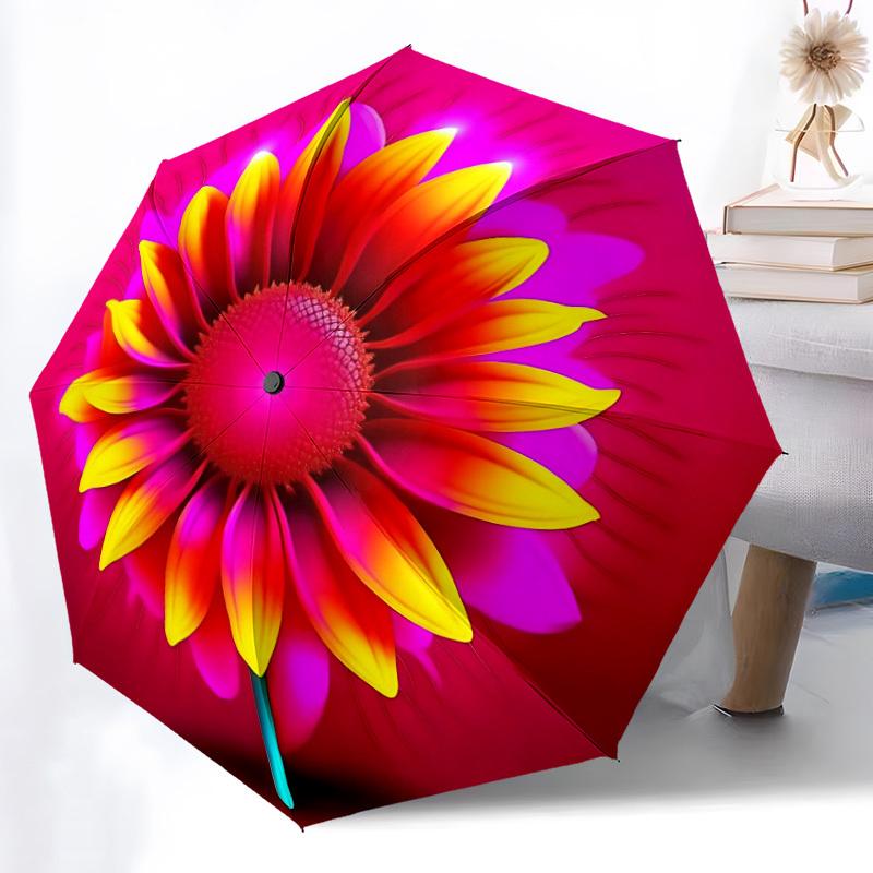 1pc Sunflower Print Automatic Folding Umbrella, 8-Rib Iron Frame, Casual Outdoor Accessory for Birthday Festival Gifts yy251128200