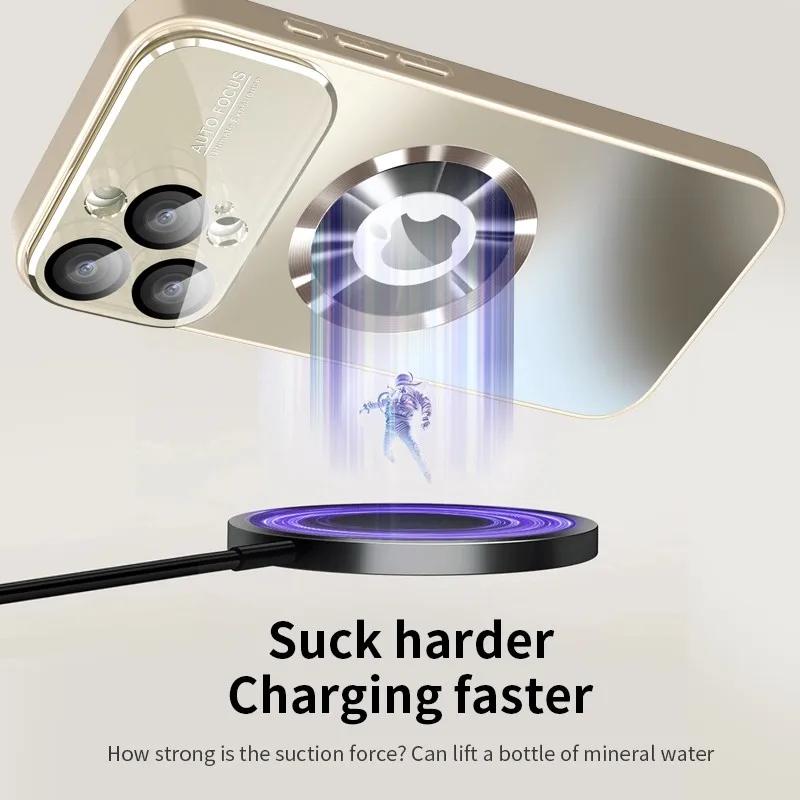 Роскошный Чехол с Большим Окном и Логотипом Magsafe, Магнитный, Для iPhone 17 16 15 14 13 12 11 Pro Max, Стеклянная Защитная Крышка для Объектива Камеры