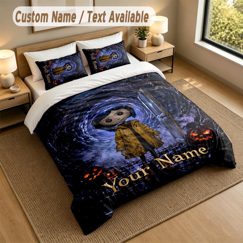 3Pcs Bedding Set Custom Name Text, 1 Sheet 2 Pillowcases Home Bed DecorCoraline Other Mother