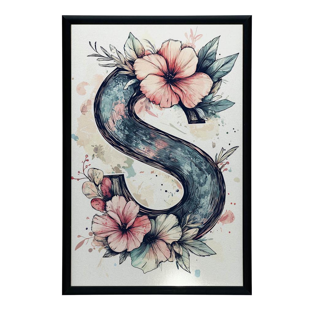 Plakat Z Literą S Wśród Kolorowych Kwiatów Plakat Z Literą S Wśród Kolorowych Kwiatów, 50X70 Cm, Rama Drewniana Jasny Dąb, Papier Matowy 230 Gsm