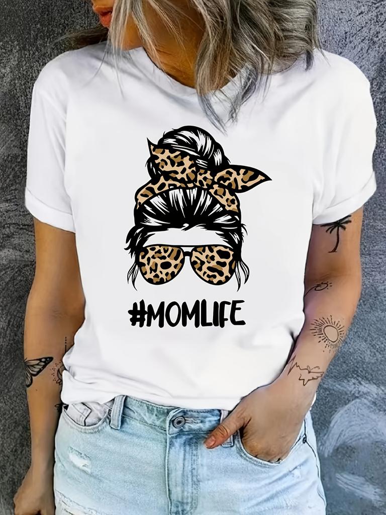 Messy Bun Leopard Sunglasses #MOMLIFE Graphic T-shirt