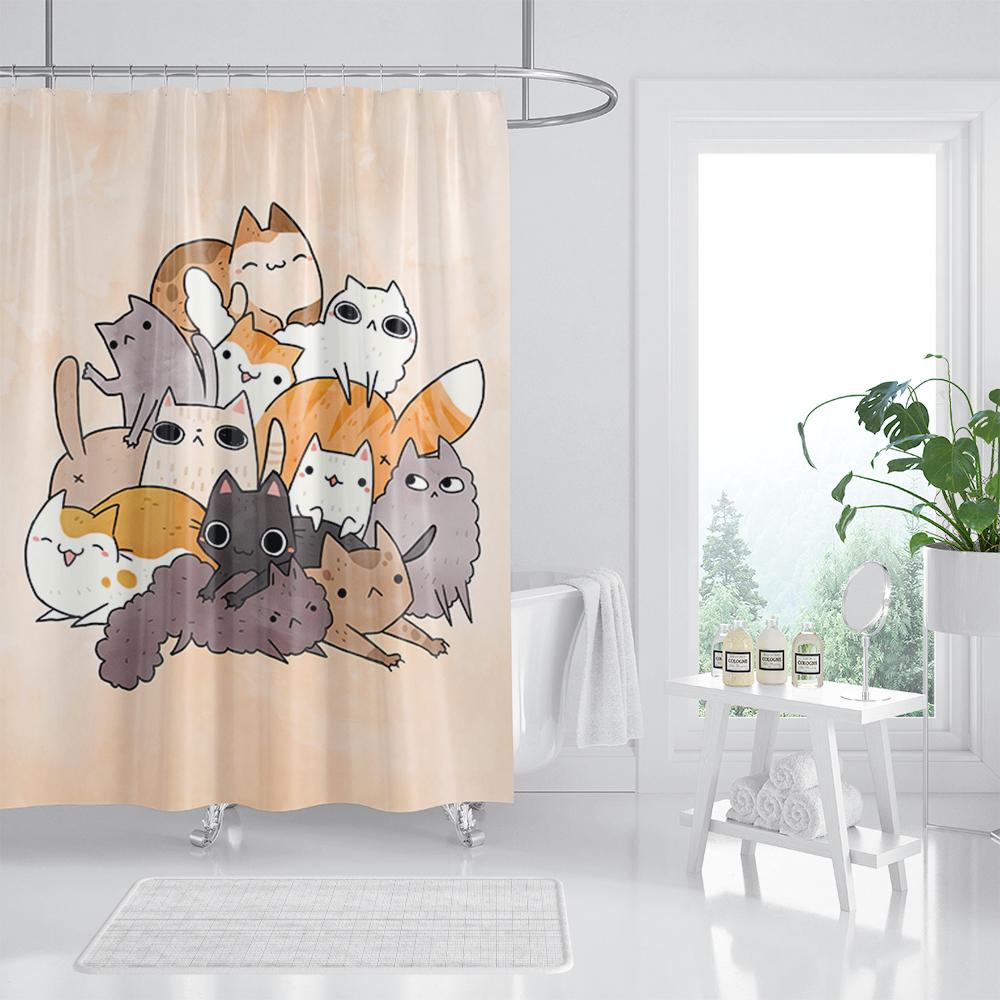 Animal Shower Curtain, Cartoon Cat Dog Bathtub Shower Cute Kids Boys Girls Bathroom Decorative Shower Curtains