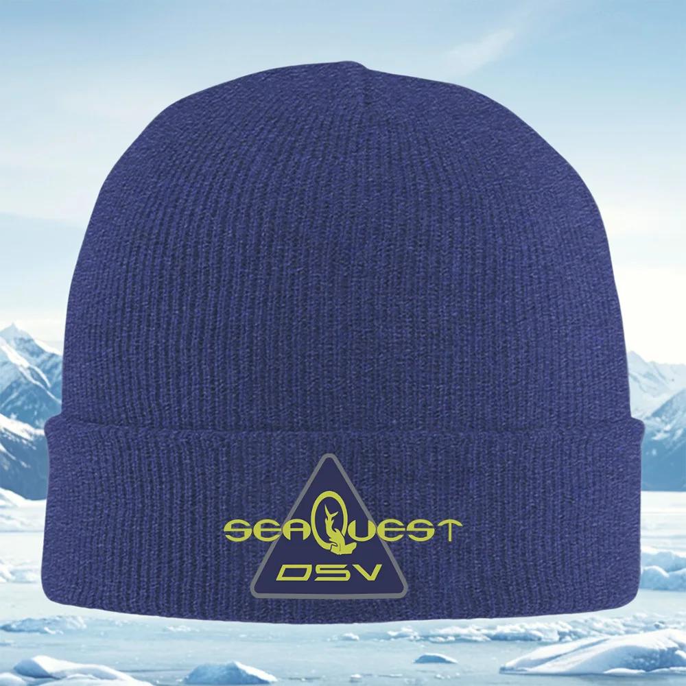 Sea Quest Blue Triangle Shape Emblem Unisex Women Unisex Knitted Hat Beanie Pullover Cap Winter Thermal Warm Christmas Outdoor Cycl