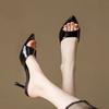 In the Summer of 2025, the New Fashion Patent Leather Thin Heel Pointed Toe Open-toed Wear One Word Versatile Temperament High Heel Cool Slippers