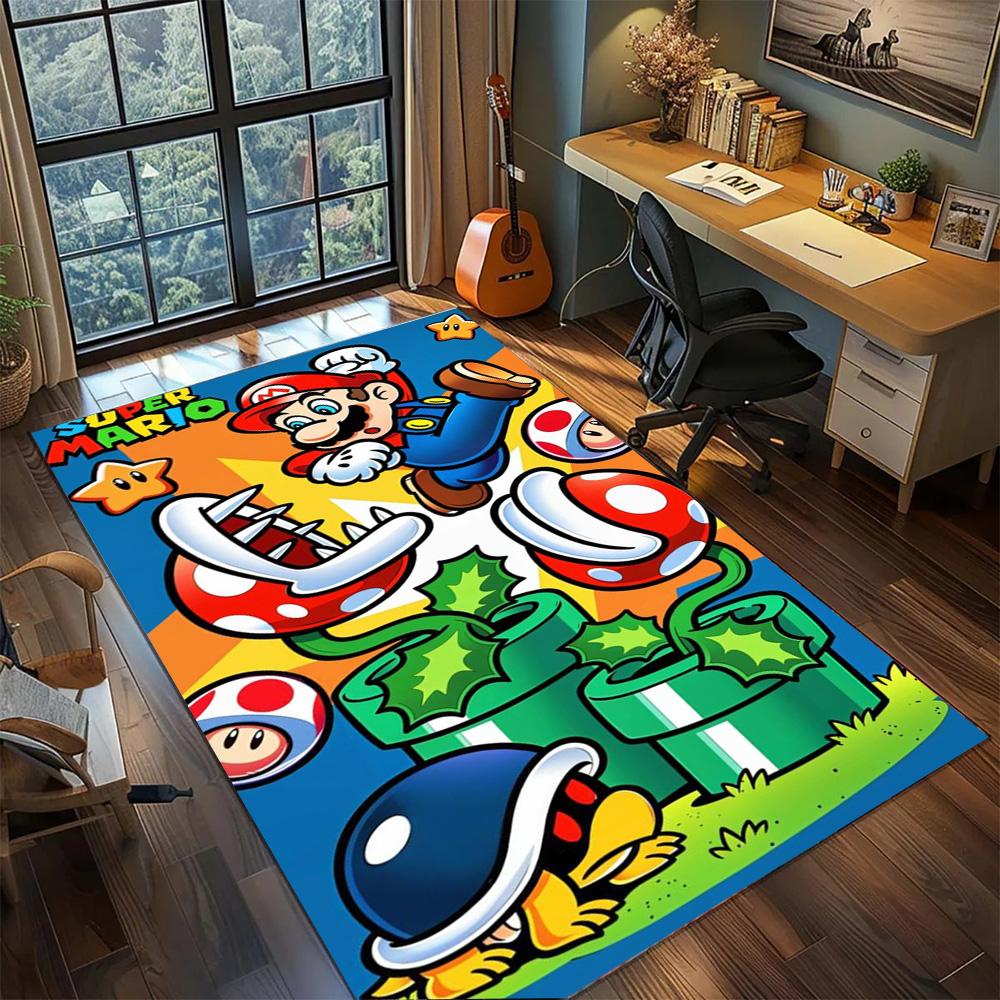 Mario Washable Bedroom Gamer Room Rug, Non Slip Large Area Carpet Floor Mat Household Decor.-TING