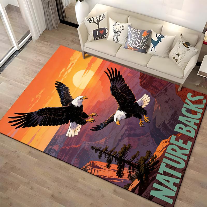 "Sunset Eagle Carpet with Nature Scenery and Bold Text Design" Suitable for use as an anti-slip for living room bedroom sofas