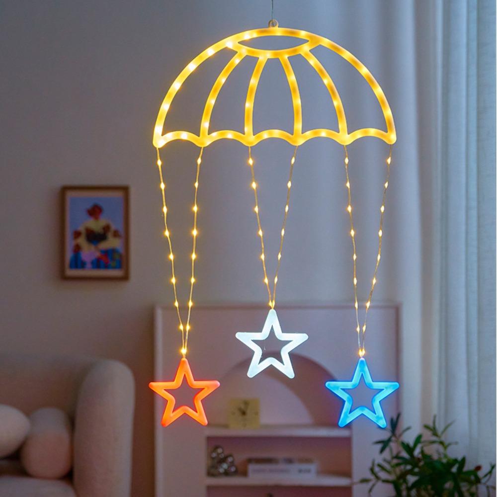 Warm/Colorful Light Parachute Star Lantern Pink Heart Festival Decorative Lights Exterior Wall