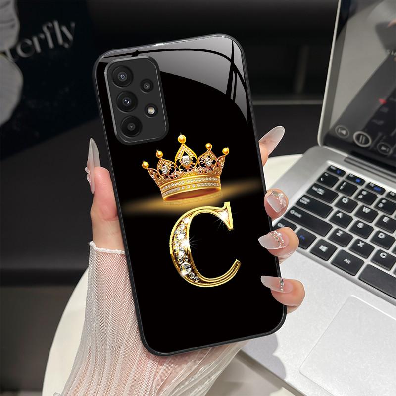 Чехол для Samsung Galaxy A23 5G Модный с начальными буквами Жесткое закаленное стекло Задние крышки для Samsung A 23 Ударопрочный корпус телефона