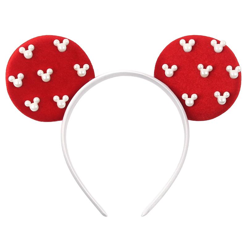 Pearls 3.3"Mouse Ears Headband 5‘’ Velvet Bow Hairband For Girls Festival Party Cosplay DIY Hair Accessories Women Gifts
