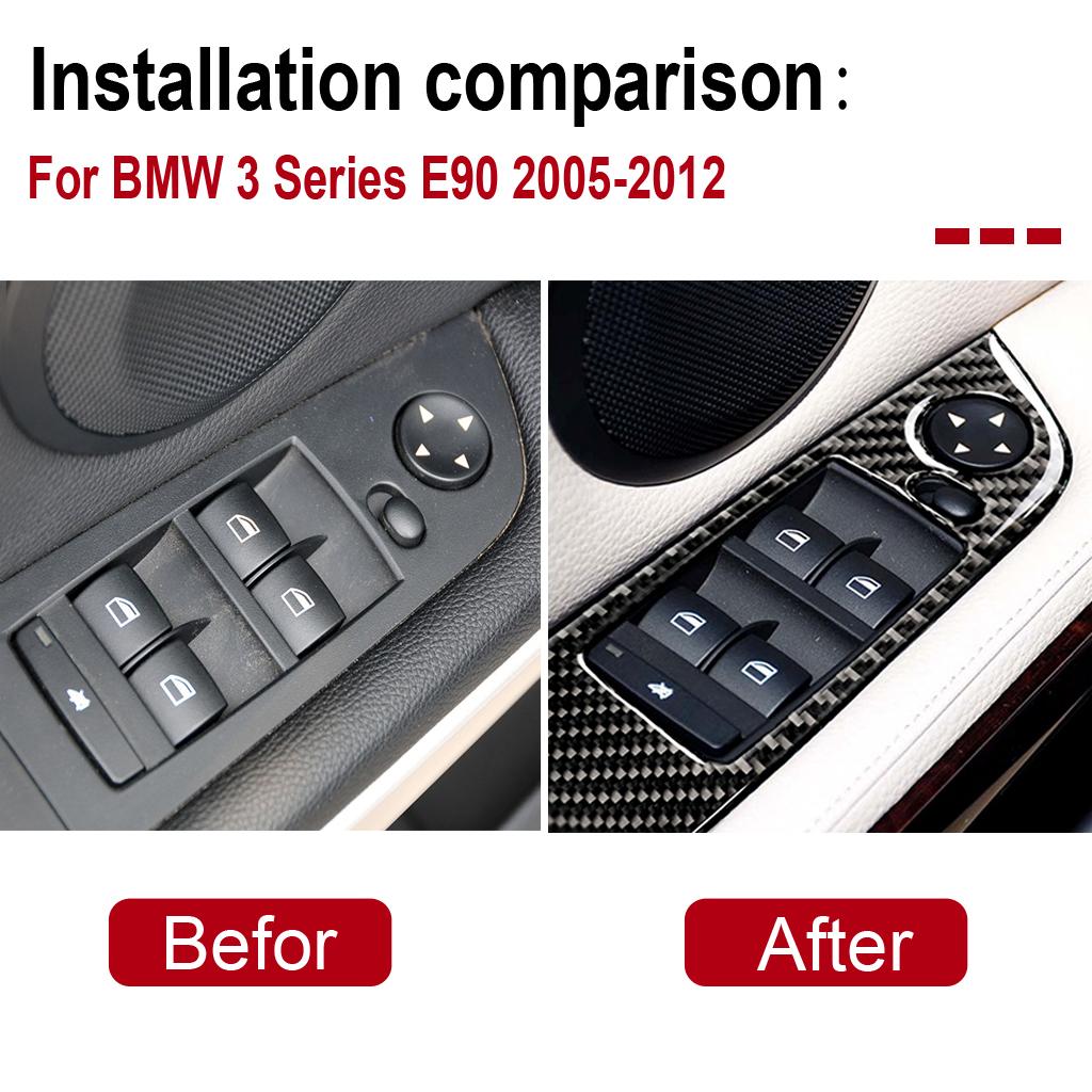 For BMW 3 Series E90 2005 2006 2007 2008 2009 2010 2011 2012 Real Carbon Fiber Car Interior Window Lift Switch Button Cover