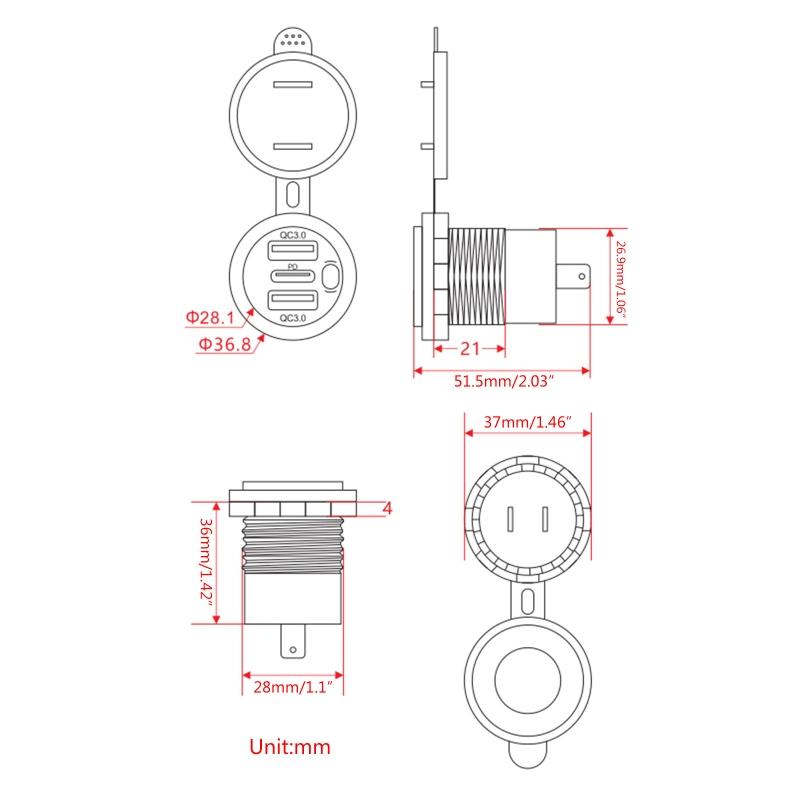 Автомобильное зарядное устройство с 3 портами USB, Quick Charge 3.0, PD, быстрая зарядка, с кнопкой включения/выключения