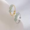 Chinese Jade Round Bead Index Finger Ring Guochao Ethnic Style Retro Gold Three Hetian Jade Ring With Adjustable Opening