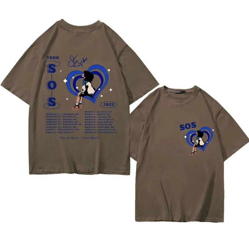 Футболки с принтом Singer SZA SOS Tour, женские винтажные повседневные футболки из чистого хлопка унисекс, летняя уличная модная футболка большого размера