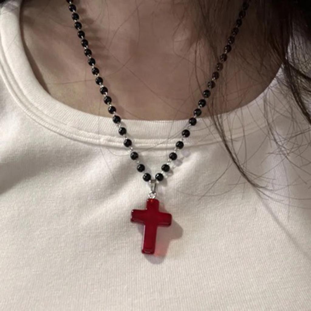 Подвеска-распятие Ожерелье Религиозная цепочка на ключицу Панк-вдохновение Чокер-крест Украшения Аксессуары с черным жемчугом и бусинами