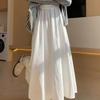 Women's Summer French Style White Half Skirt High-Waisted Elegant Drapey Pleated Skirt Mid-Length A-Line Long Skirt