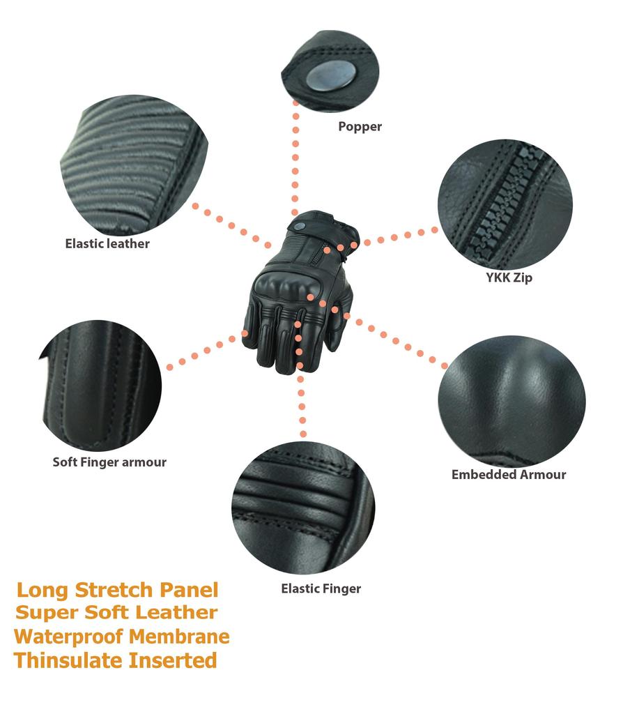 GearX Sniper Leather Motorbike Gloves Thermal Waterproof Winter Protection