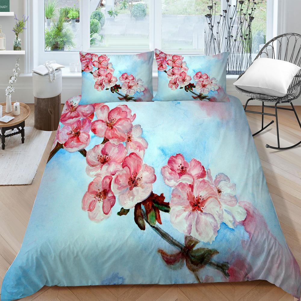 3D Family Bedding Single Double Bed Full Size Bedding Plum Blossom Pattern Pillowcase and Quilt Cover Noble and Washable Family Decoration