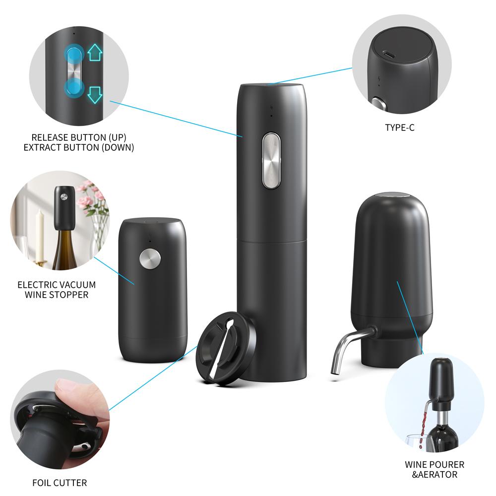 Upgraded Electric Wine Bottle Opener USB Rechargeable Automatic Wine Corkscrew One-click Button Wine Opener Set Kitchen Tools