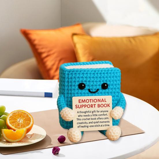 Вязаная крючком книга эмоциональной поддержки, ручная работа, позитивная книга, кукла, вязаное крючком украшение с поощрительной открыткой, поднимающее настроение, подарок для любимых и друзей
