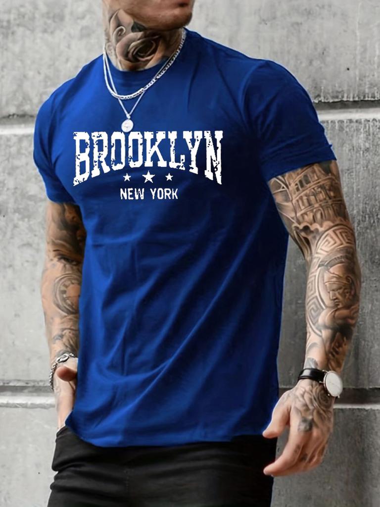 Мужская повседневная летняя футболка с принтом 'New York Brooklyn', с круглым вырезом, удобная, с коротким рукавом