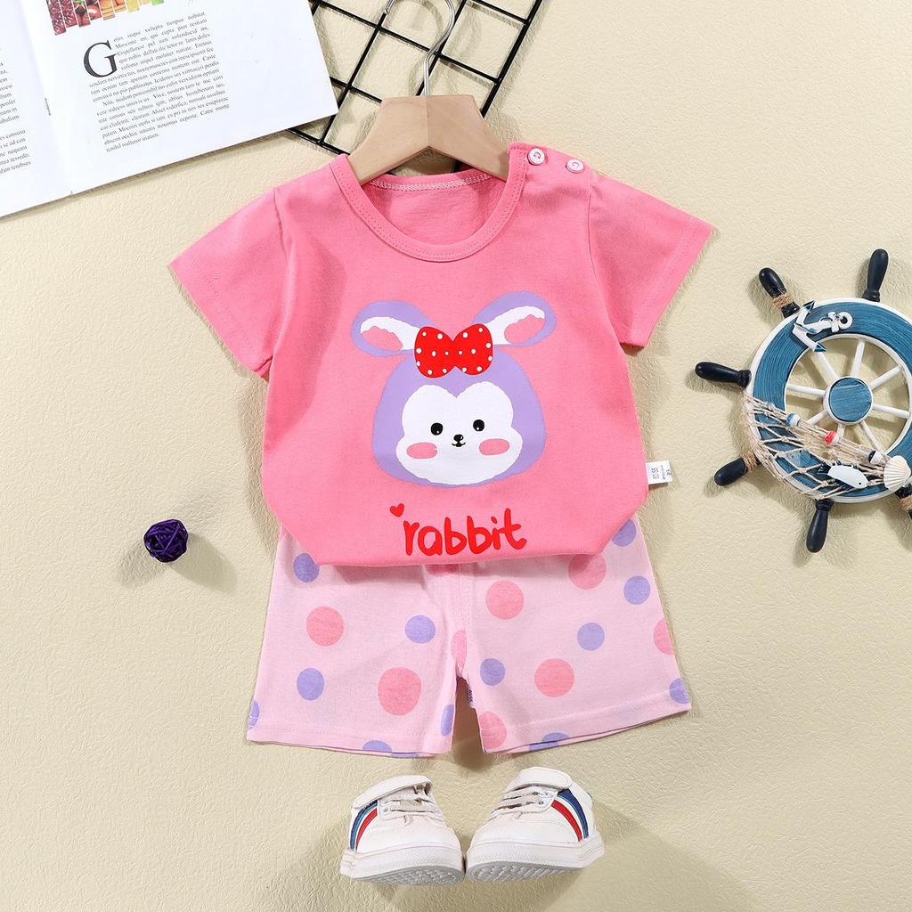 2023 Summer Cotton Children's Short Sleeve T-shirt Set Baby Short Sleeve Shorts Two-piece Set