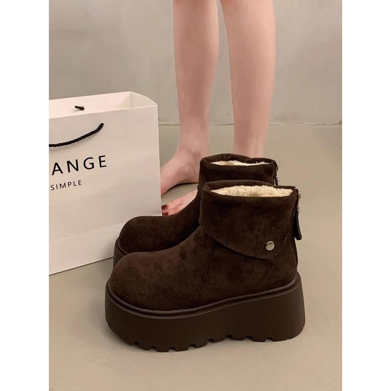 Women's Platform Snow Boots Fleece Lined Ankle Boots Zipper Short Booties