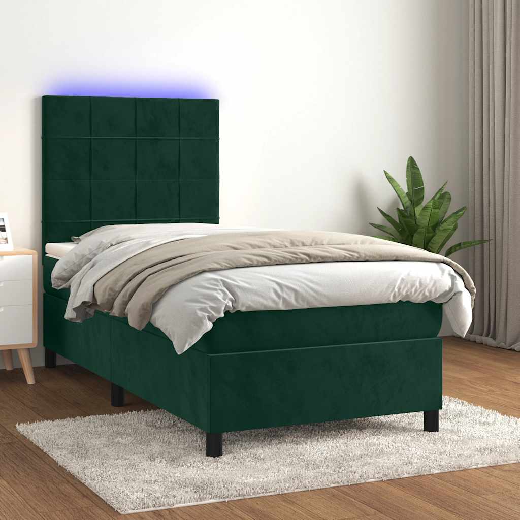Vidaxl Łóżko Kontynentalne Z Materacem I Led Zielony Aksamit 90X200 Cm