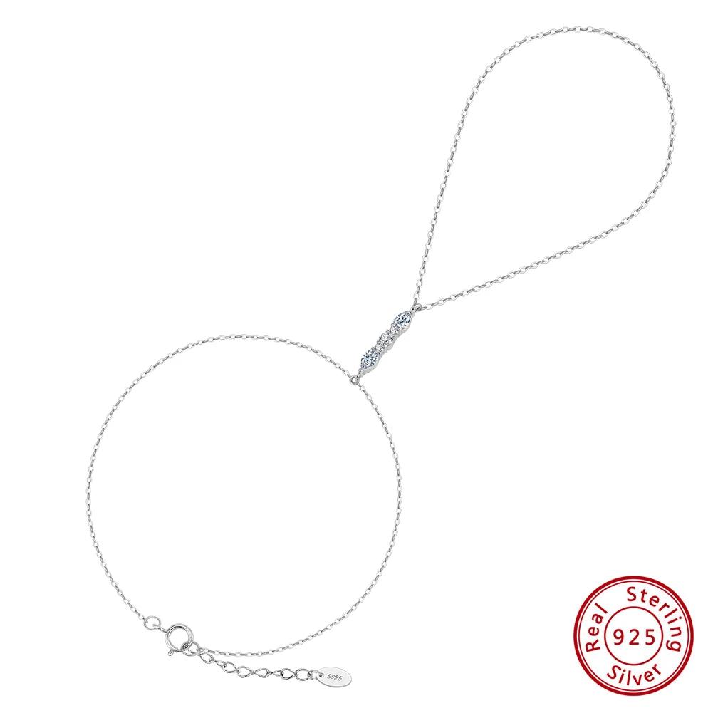 ORSA JEWELS Fashion 925 Sterling Silver 5A Zircon Finger Bracelet for Women Simple Shiny CZ Long Y Chain Bracelet Jewelry APV03