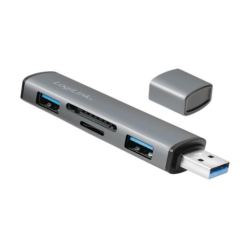 USB 3.2 Gen2 2-Port Hub with Card Readers, Logilink, UA0394