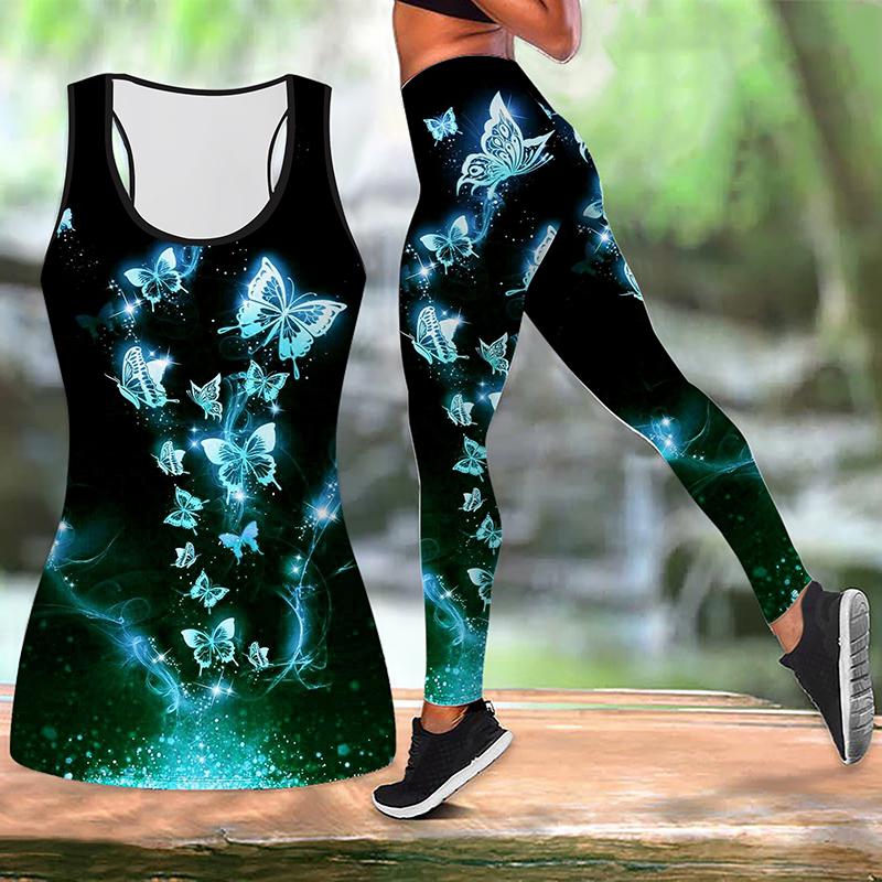 Светящийся принт бабочки йога костюм для женщин модные леггинсы для тренировок фитнес спортивные повседневные штаны для йоги